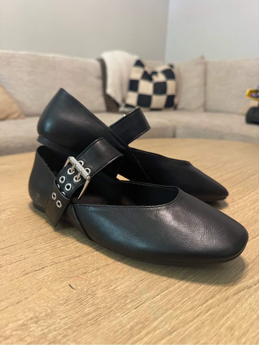 Seychelles Black Mary Jane Flats with Silver Buckle